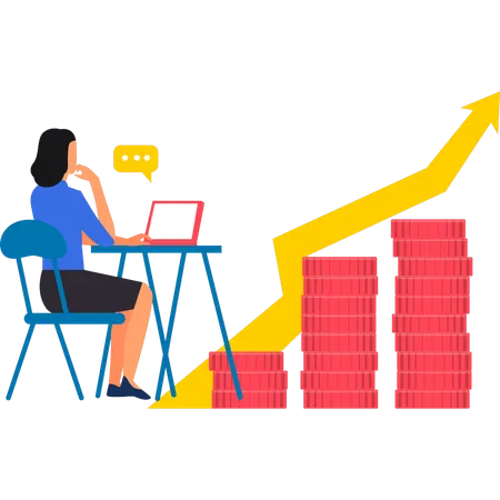 La empresaria está trabajando en datos gráficos para lograr el objetivo.  Ilustración