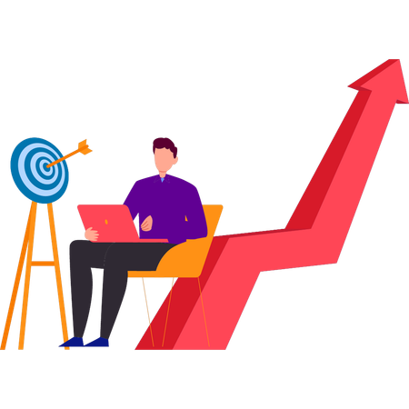 La empresaria está trabajando en datos gráficos para lograr el objetivo.  Ilustración