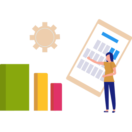 La empresaria explica el gráfico de negocios  Ilustración