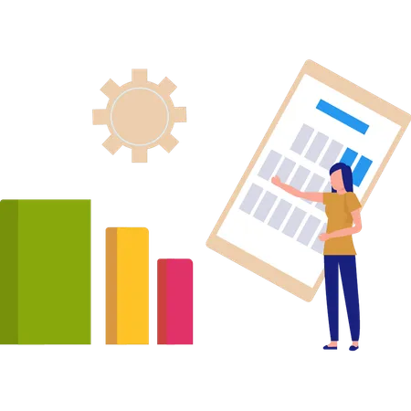 La empresaria explica el gráfico de negocios  Ilustración