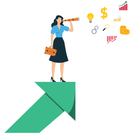Mujer de negocios explorando futuras oportunidades de crecimiento  Illustration
