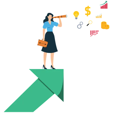 Mujer de negocios explorando futuras oportunidades de crecimiento  Illustration