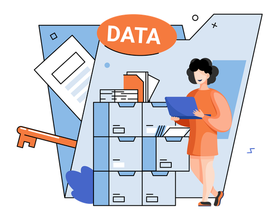 Mulher de negócios fazendo análise de big data  Ilustração