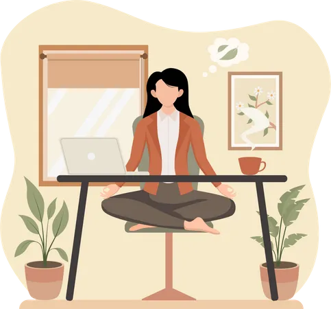 Empresária fazendo meditação  Ilustração