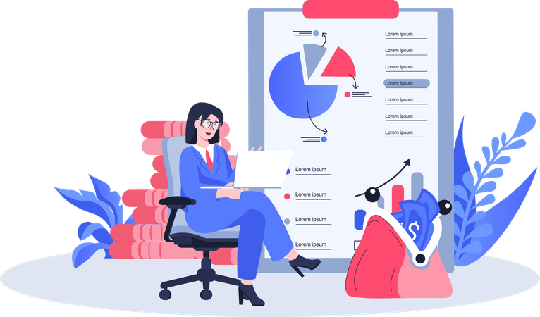 Empresária fazendo relatório orçamentário  Illustration