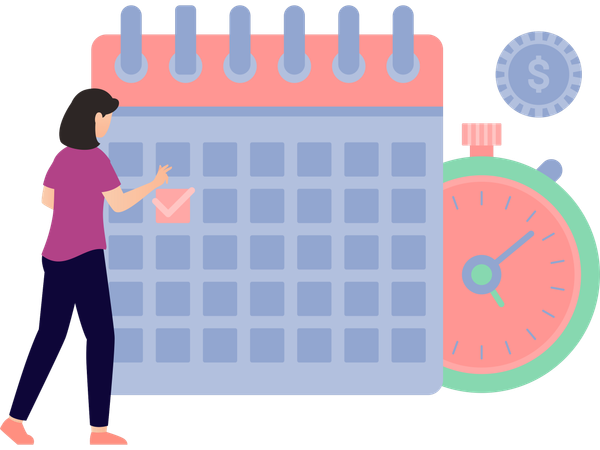 Mujer de negocios haciendo gestión del tiempo  Ilustración
