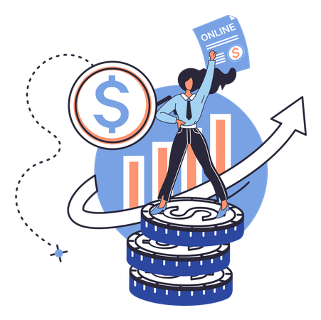 Empresaria haciendo análisis financiero  Ilustración