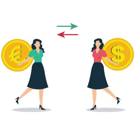 Mujer de negocios haciendo cambio de moneda  Ilustración