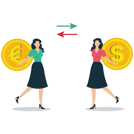 Mujer de negocios haciendo cambio de moneda  Ilustración