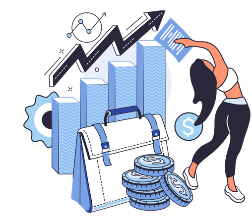 Mujer de negocios haciendo cartera de inversiones  Ilustración