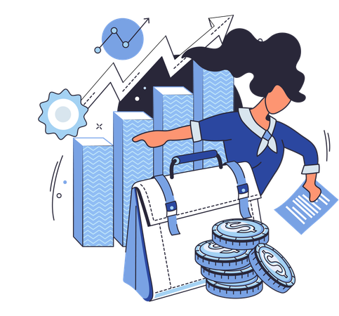 Mujer de negocios haciendo cartera de inversiones  Ilustración
