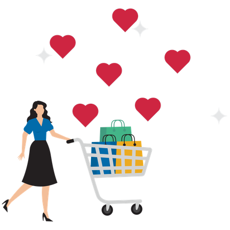 Mujer de negocios haciendo compras felices  Ilustración