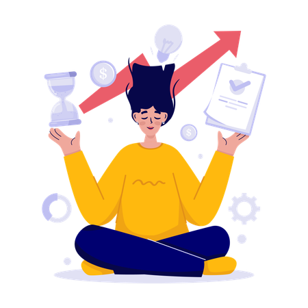 Mujer de negocios haciendo estrategia de gestión del tiempo  Ilustración