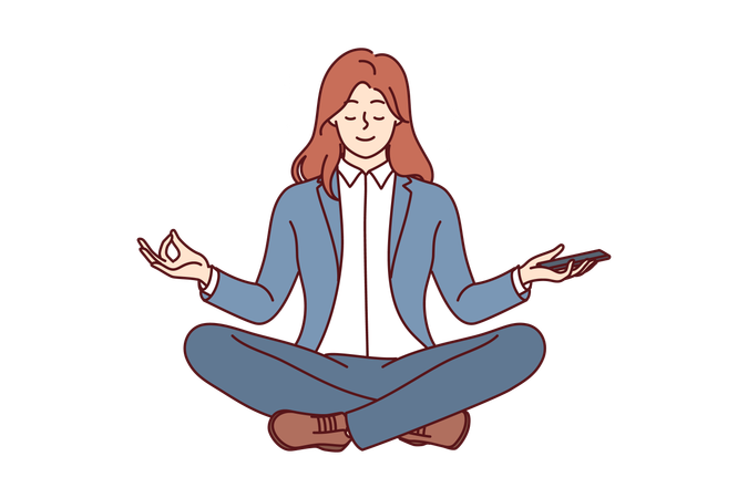 Empresaria haciendo meditación  Ilustración