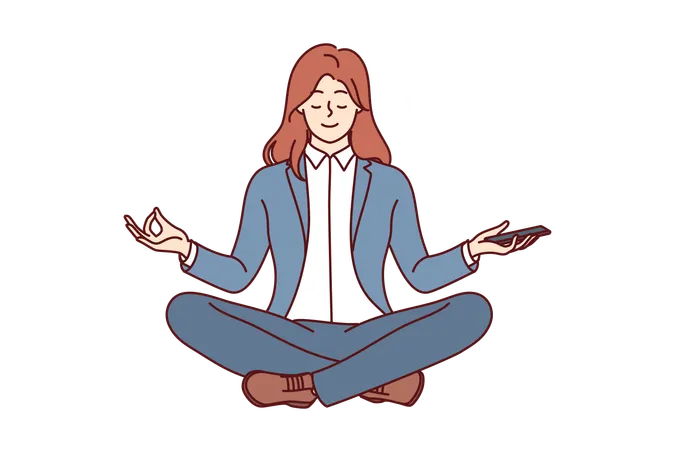 Empresaria haciendo meditación  Ilustración