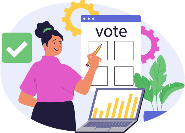 Mujer de negocios haciendo votación en línea  Illustration