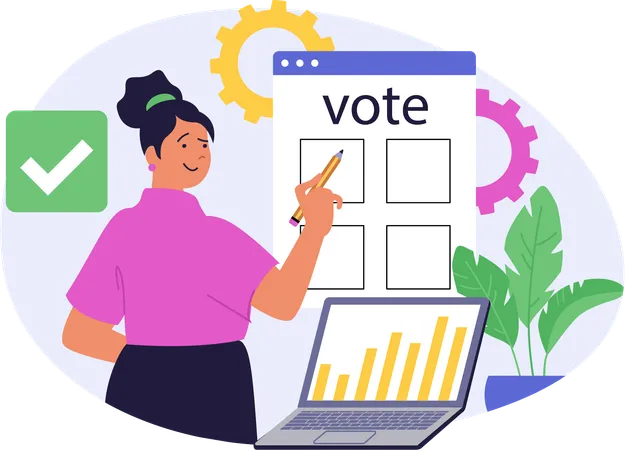 Mujer de negocios haciendo votación en línea  Illustration