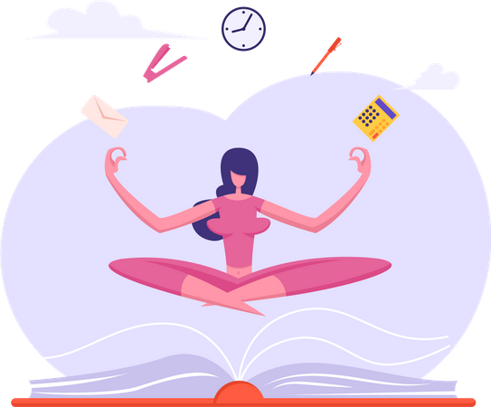 Empresaria haciendo meditación yoga  Ilustración