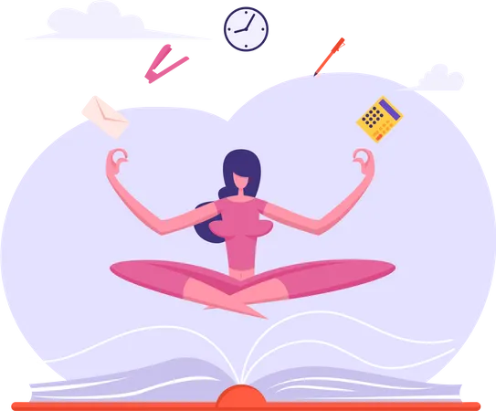 Empresaria haciendo meditación yoga  Ilustración