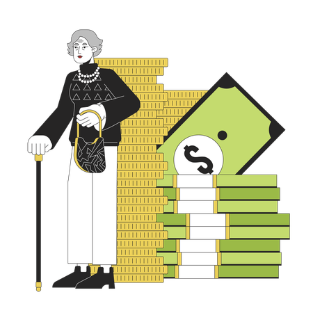 Empresária idosa acumulando dinheiro  Ilustração