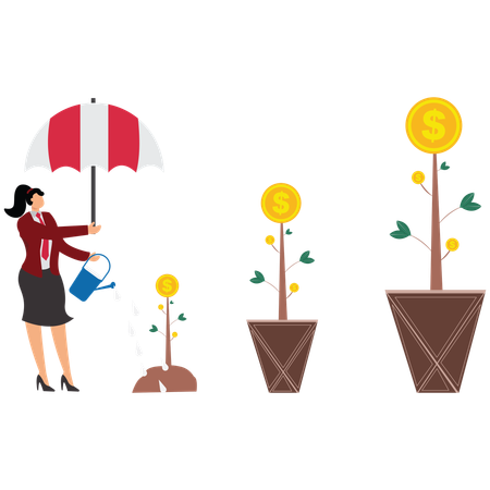 Empresária iniciando investimentos para iniciantes  Ilustração