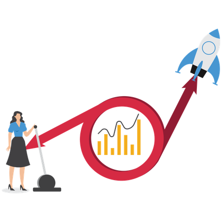 La empresaria lanza un cohete que despega en un gráfico  Illustration