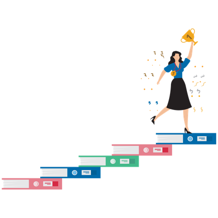 Mujer de negocios logrando un trofeo de negocios  Illustration