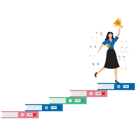 Mujer de negocios logrando un trofeo de negocios  Illustration