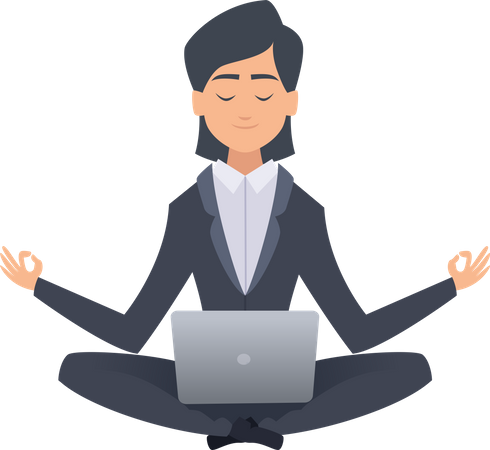 Empresária meditando no trabalho  Ilustração