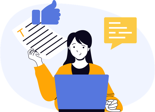 Mujer de negocios viendo comentarios en las redes sociales  Ilustración
