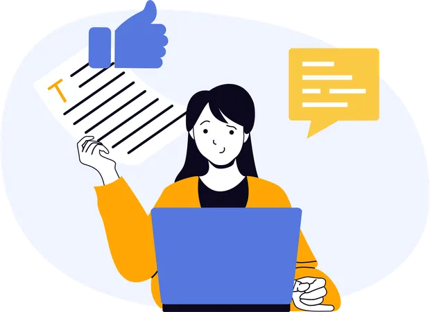 Mujer de negocios viendo comentarios en las redes sociales  Ilustración