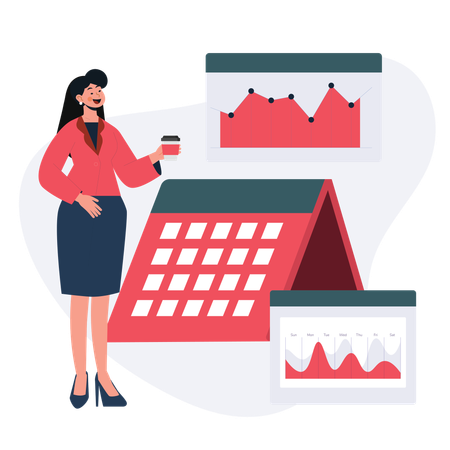 Mulher de negócios mostrando gráficos de negócios  Ilustração
