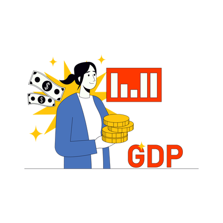 Mujer de negocios mostrando el informe del PIB Ilustración
