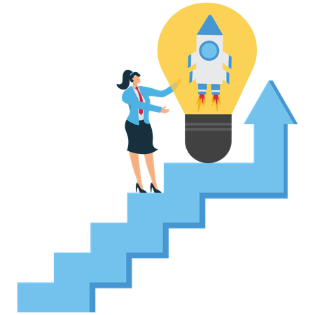 Mujer de negocios motivada para crear una nueva idea de negocio y hacerla exitosa  Ilustración