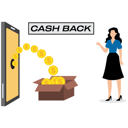 Mulher de negócios recebendo cashback online  Illustration