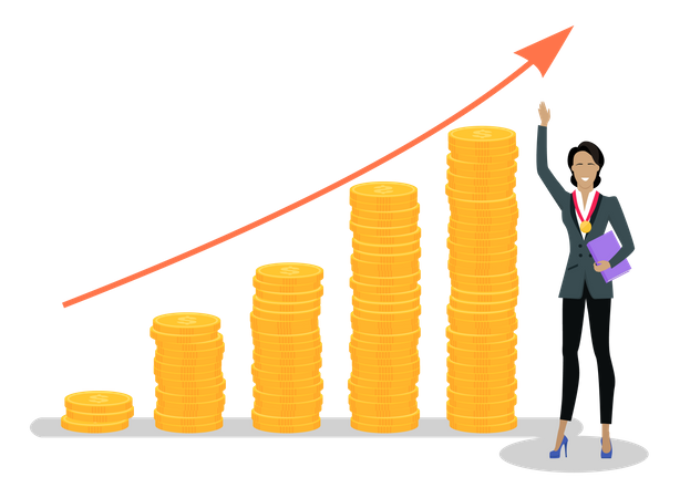 Empresaria obteniendo beneficios financieros  Ilustración