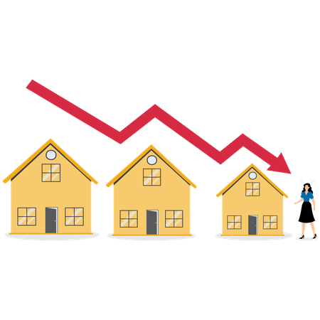 Mulher de negócios olhando para a crise imobiliária  Ilustração