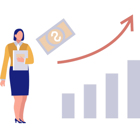 Empresária olhando para o gráfico de crescimento  Ilustração