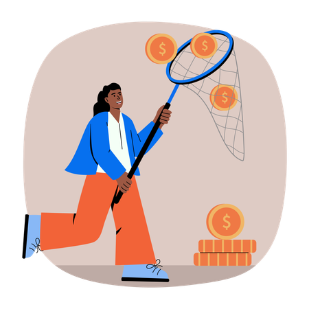 Mujer de negocios persiguiendo dinero  Ilustración