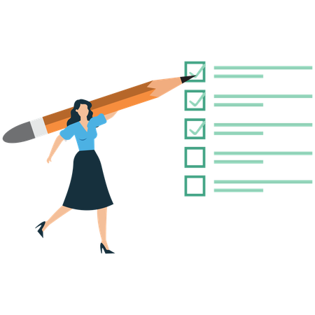 La empresaria prepara la lista de verificación y la organización de tareas  Ilustración