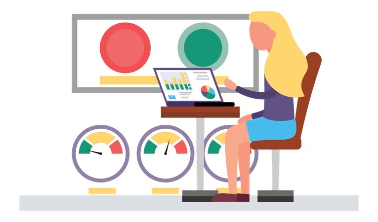 Empresaria preparando análisis de datos  Ilustración