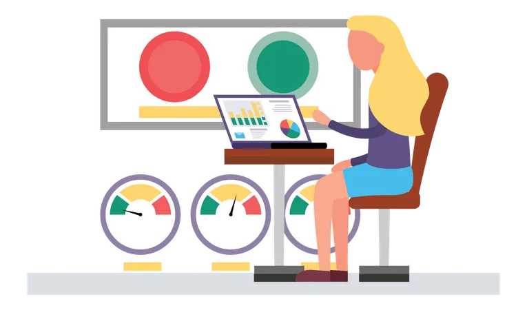 Empresaria preparando análisis de datos  Ilustración