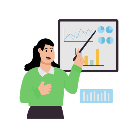 Mujer de negocios presentando datos gráficos  Ilustración