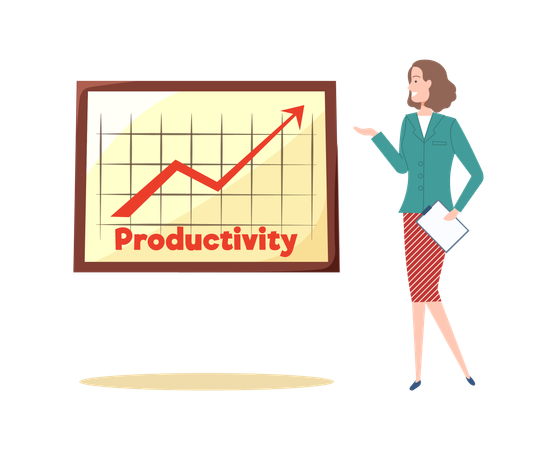 Empresaria que presenta el gráfico de productividad empresarial  Ilustración