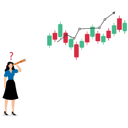 Mulher de negócios prevendo retornos de investimentos no mercado de ações  Ilustração