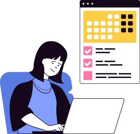 Mujer de negocios programando lista de tareas pendientes  Ilustración