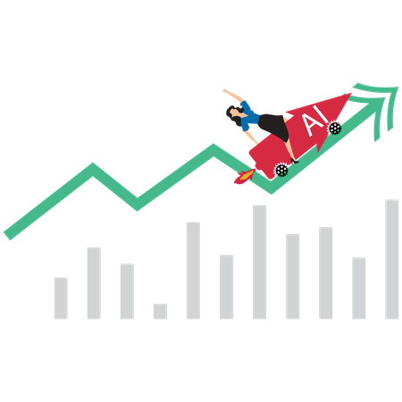 Empresaria incorporando inteligencia artificial al flujo de trabajo  Ilustración