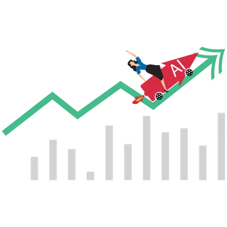 Empresaria incorporando inteligencia artificial al flujo de trabajo  Ilustración