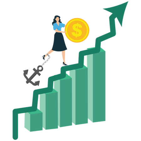 Mujer de negocios que muestra crecimiento empresarial y éxito financiero  Ilustración