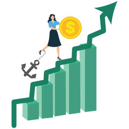 Mujer de negocios que muestra crecimiento empresarial y éxito financiero  Ilustración